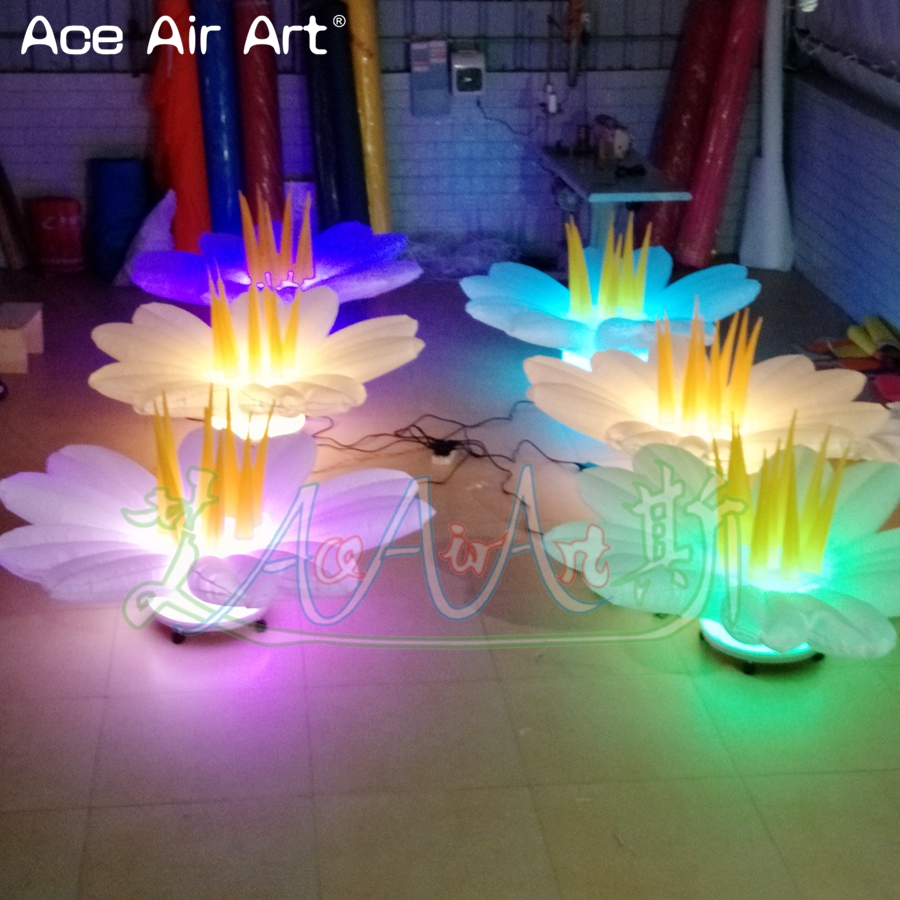 4 Beautiful Standing LED Inflatable Decorative Flower Replicas with Variable Color Lights for Stage or Party Decorations