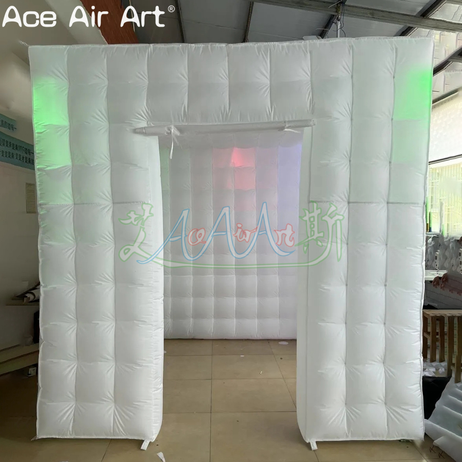 Beautifully Designed Portable Three Window Inflatable Photo Booth with LED Lights and Foldable Curtains for Selfie On Sale
