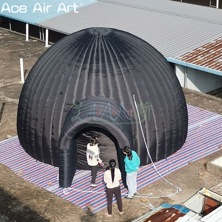 Black Inflatable Dome Tent Ice Igloo Tent with Zipper Door for Recreational Activities with Free Fan