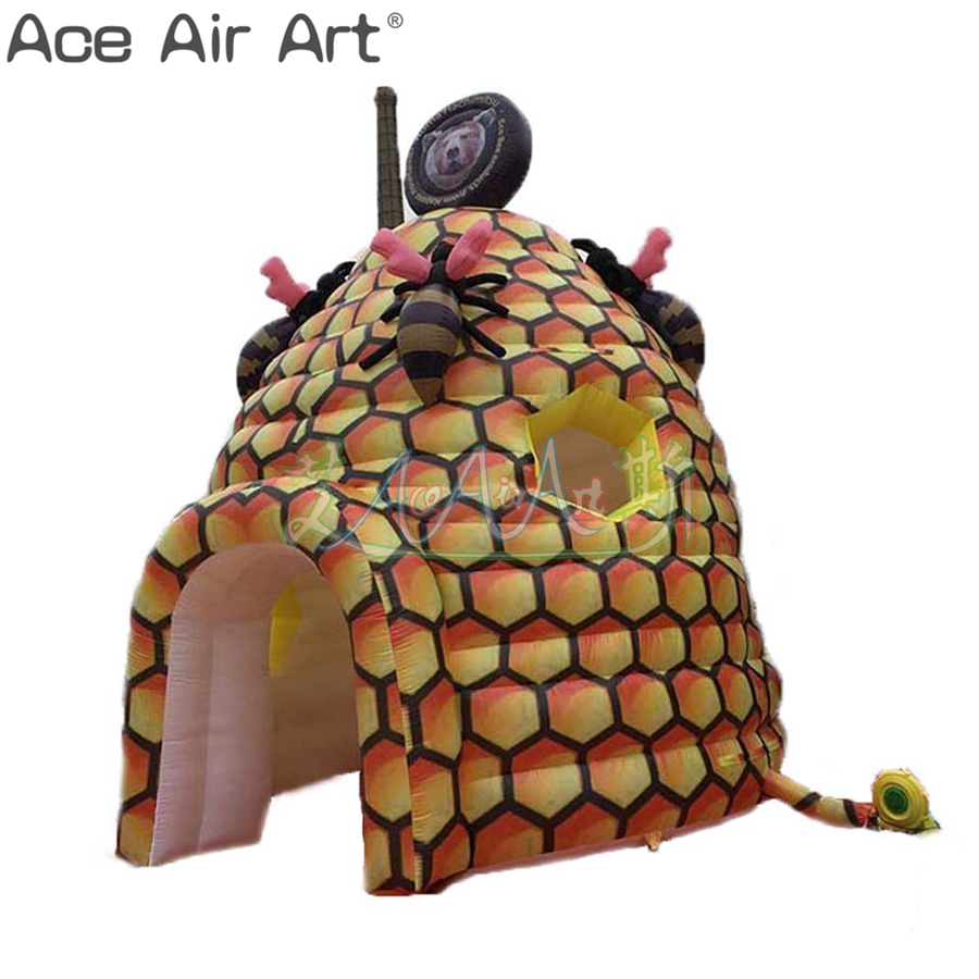 Honeycomb Tent Inflatable Animal Model Marquee with 3D Bees for Stage Decoration or Outdoor Activities