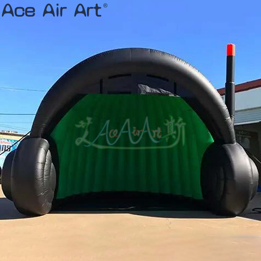 Black Customized Inflatable Earphone Model Tent with Free Fan for Large Events or Outdoor Parties