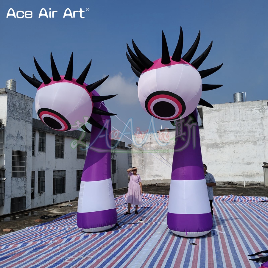 4mH 2pcs/lot Inflatable Single-Eyed Monster Cartoon Mascot Decoration with Led Light Bulbs for Event Show Party