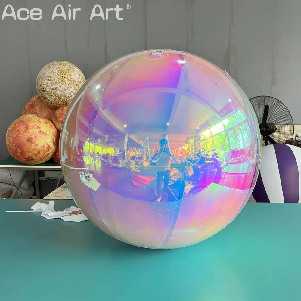 PVC Outdoor Mirror Ball Inflatable Iridescent Mirror Ball with Hanging Buckle for Event or Stage Decoration
