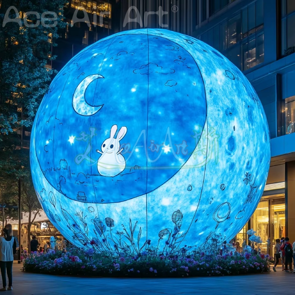 Blow Up Giant 8m Dia Inflatable Moon With Built in LED Lights Inflatable Planet Balloon with Air Blower For Festival Decoration