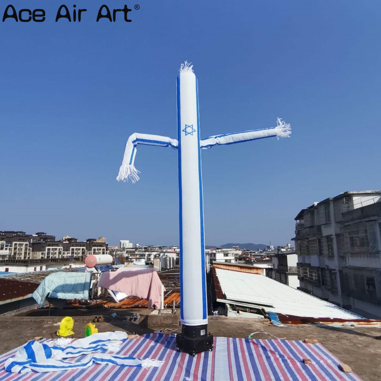 Outdoor Israel Flag Themed Inflatable Tube man, Waving Sky Dancer for Advertisements & Promotions, Inflatable Air Dancer