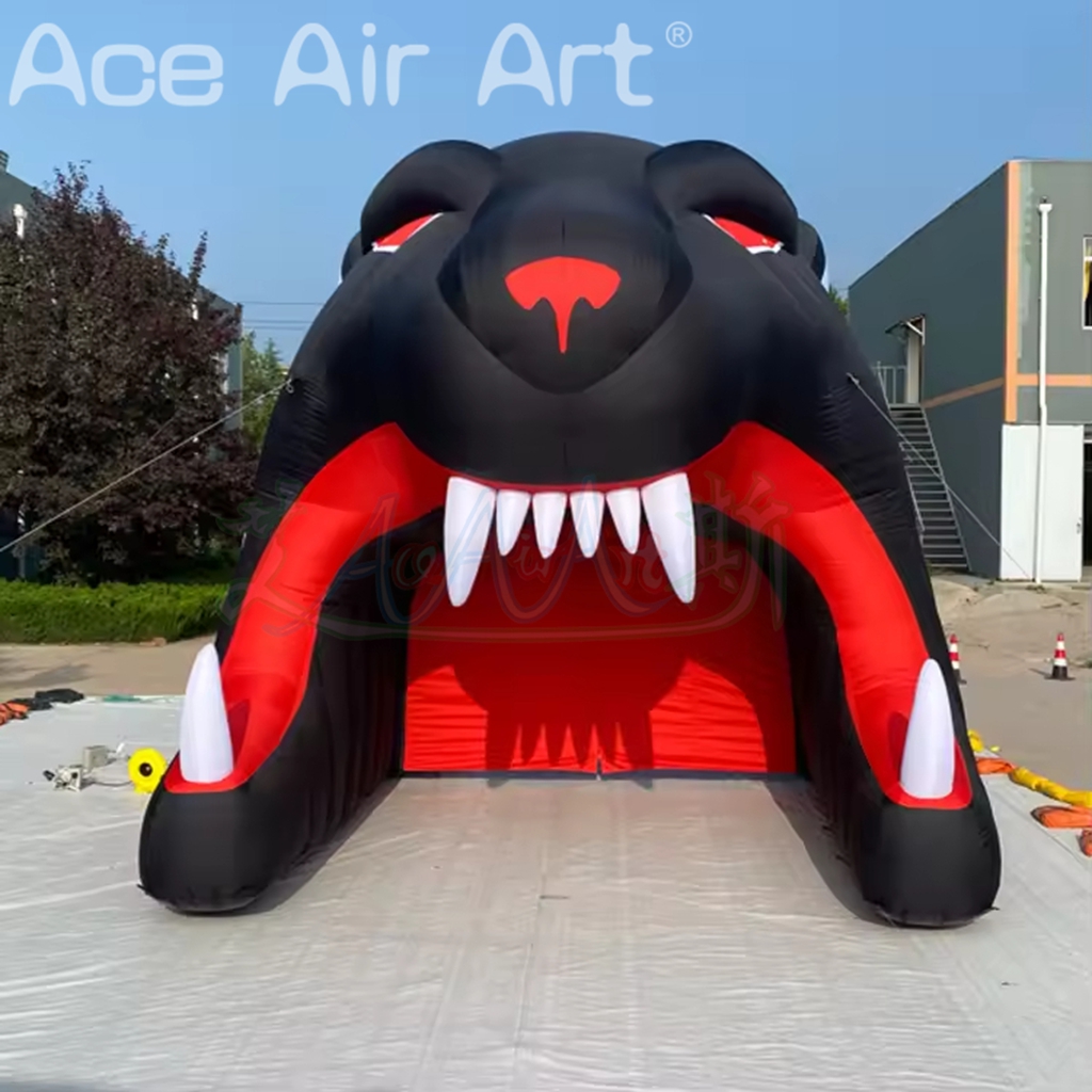 Outdoor Events Giant Inflatable Leopard Mascot Tunnel Custom Lawn Black Inflatable Football Tunnel Tent for Advertising