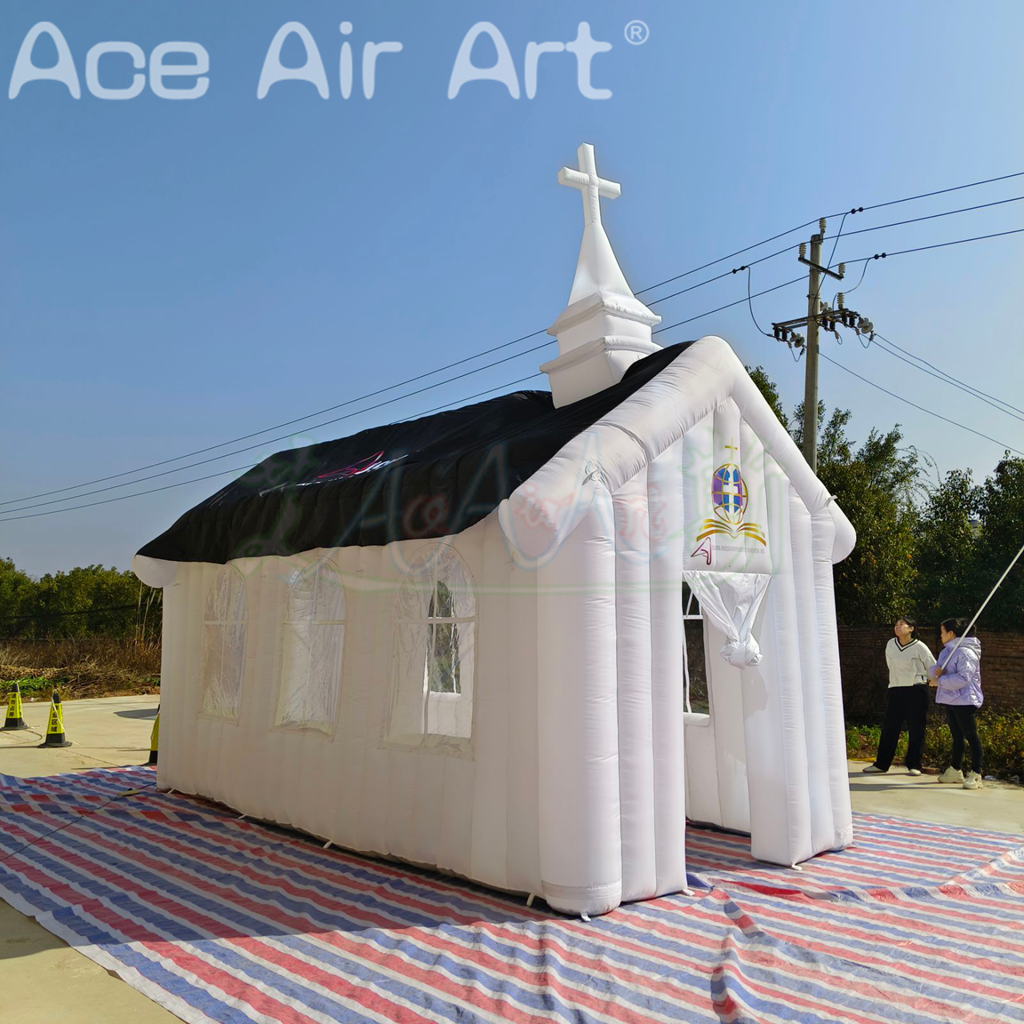 Giant Beautiful White Inflatable Church House with Windows for Outdoor Event Inflatable Tent for Wedding Party