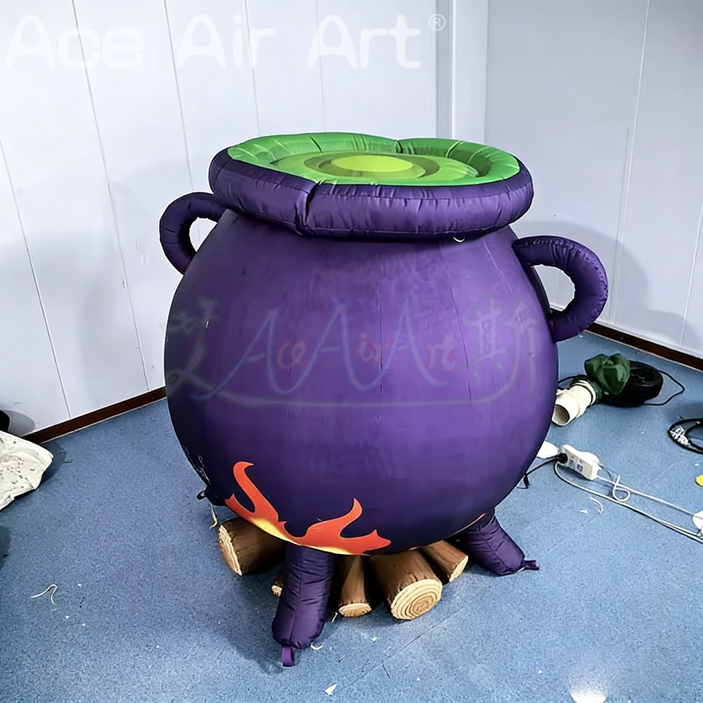 Inflatable Halloween Witch Cauldron Prop with Fire Design for Party Decoration Indoor Outdoor Use