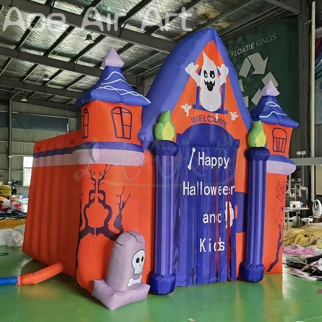 Giant Inflatable Halloween Haunted House Archway Inflatable Ghost Castle Tent with Tombstone for Kids Party Outdoor Decoration