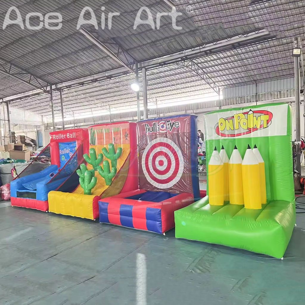 Inflatable Carnival Game Set Roller Ball Western Shoot, Bullseye & On Point Toss Games for Kids Party