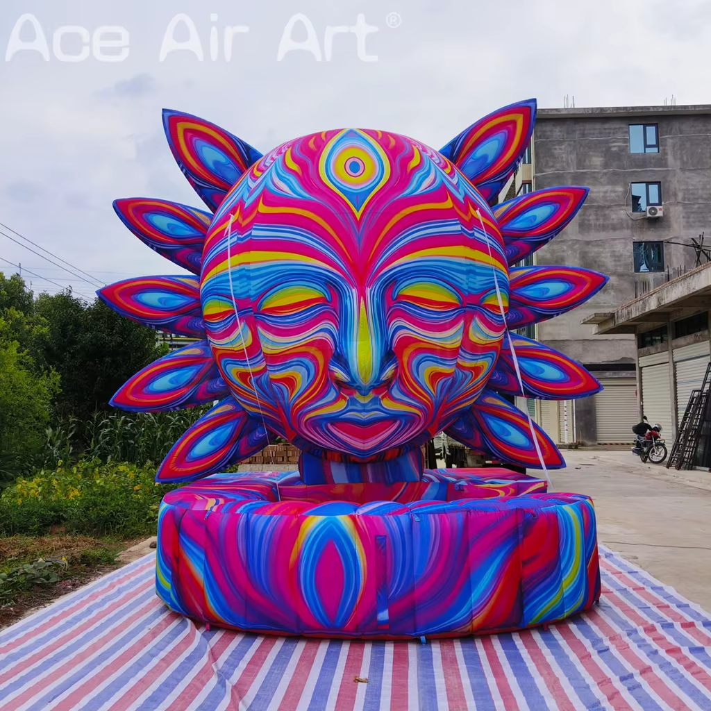 Giant Inflatable Colorful Three Face Figure Statue DJ Booth Inflatable Psychedelic Head Bar Table for Festival Stage Event