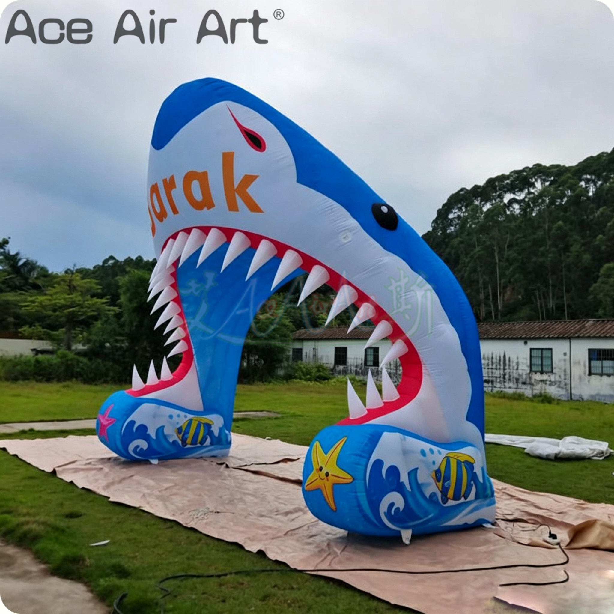 Giant Inflatable Shark Mouth Archway with Teeth Prop for Water Park and Ocean Theme Event Entrance