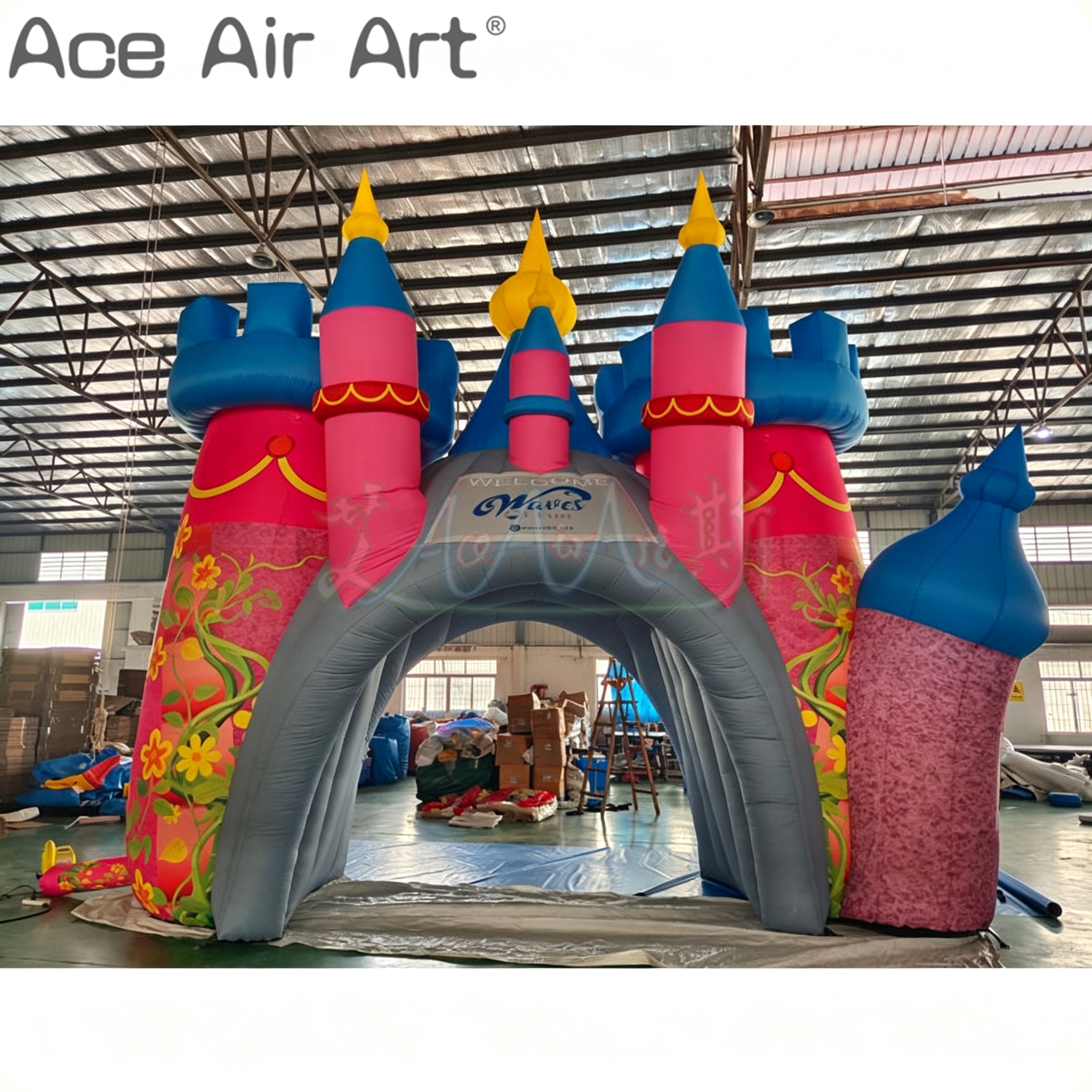 Giant Inflatable Princess Castle Archway Pink Fairy Tale Entrance Gate for Theme Park and Kids