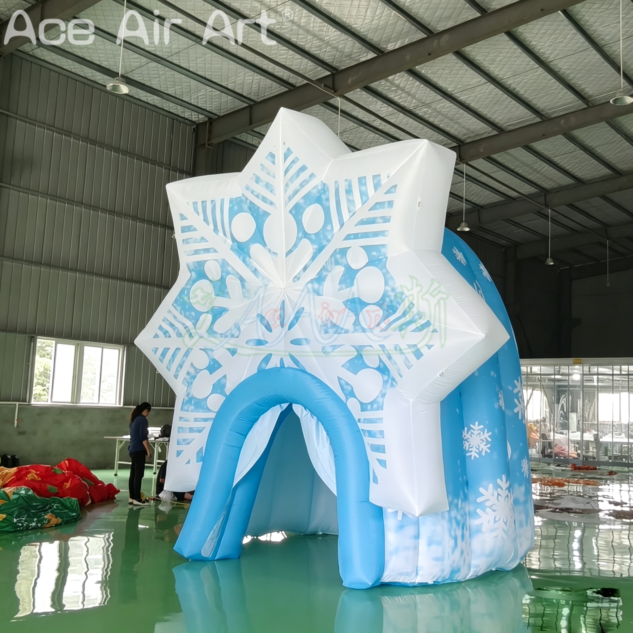 Giant Inflatable Snowflake Igloo Tent Blue Winter Wonderland Dome House for Christmas Event Decoration